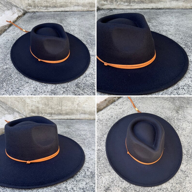 Fedora Hat With Chin Strap Wide Brim Hat Vegan Felt Rancher Etsy