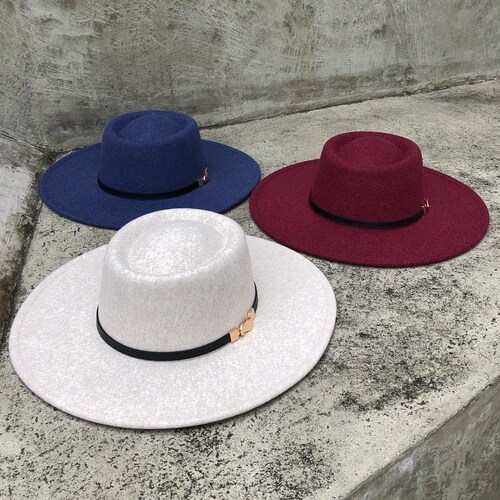 Boater hat, Fedora hat, wide brim hat, felt hat, flat brim hat, stiff brim, fedora for men, fedora for women, flat top hat, bolero hat
