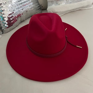 Red Fedora hat, wide brim hat, vegan felt hat, flat brim hat, stiff brim hat, fedora for men, fedora for women, stylish hat