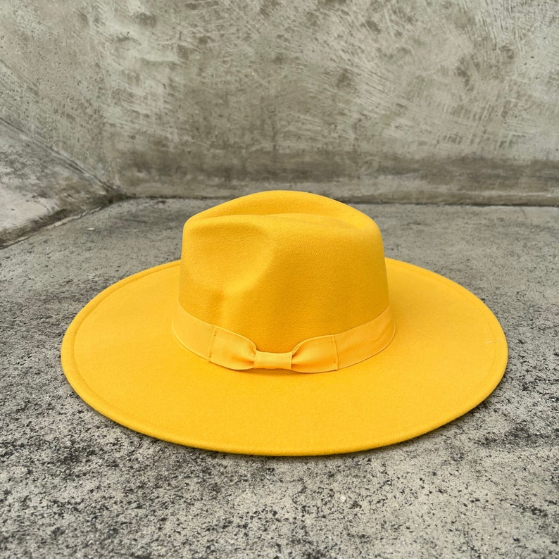 Yellow Fedora Hat Wide Brim Hat Felt Hat Flat Brim Hat - Etsy