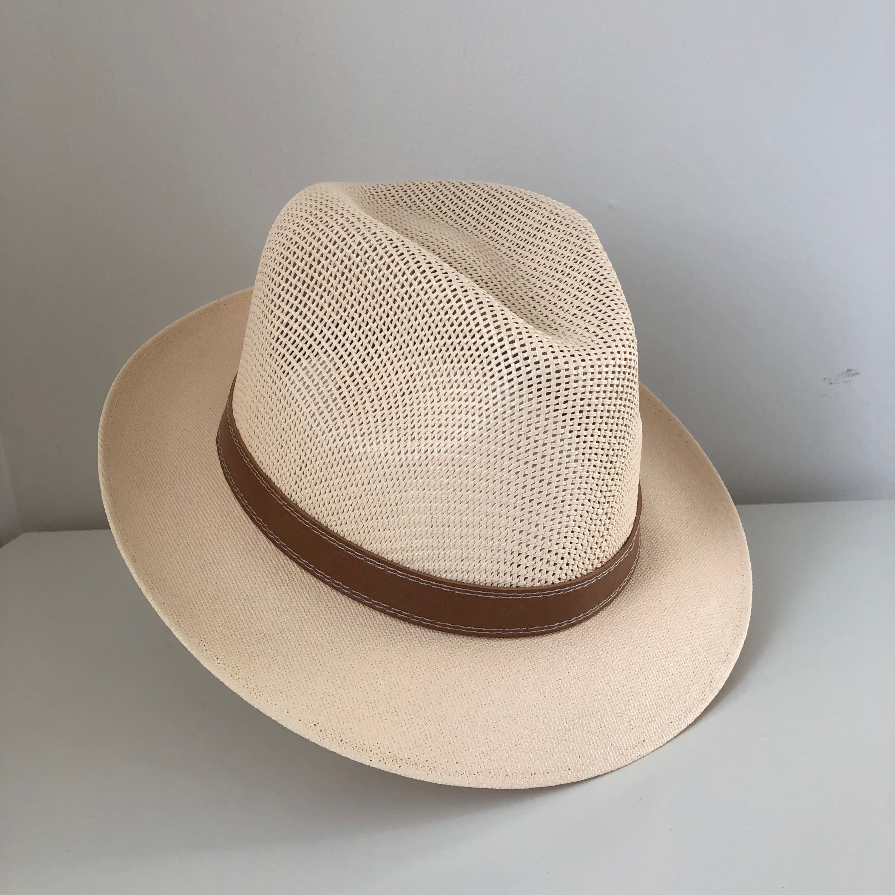 Mens Fedora Hats for Men Straw Trilby Hat Short Brim Sun Hat Panama Hat  Summer 7 1/4, Fits M/L Khaki at  Men's Clothing store