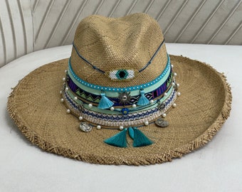 Chapeau décoré, chapeau design coloré, chapeau femme, chapeau élégant, chapeaux d'été femme, chapeau mode, pièce unique, chapeau fait main
