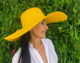 Yellow Wide Brim Hat, floppy hat, fashion summer hat, beach hat, Woman’s hats, dress hat, sun hat, gardening hat, vacation hat, wedding hat