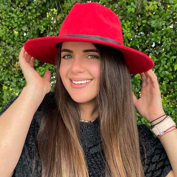 Red Fedora Hat Wide Brim Hat Microsuede 