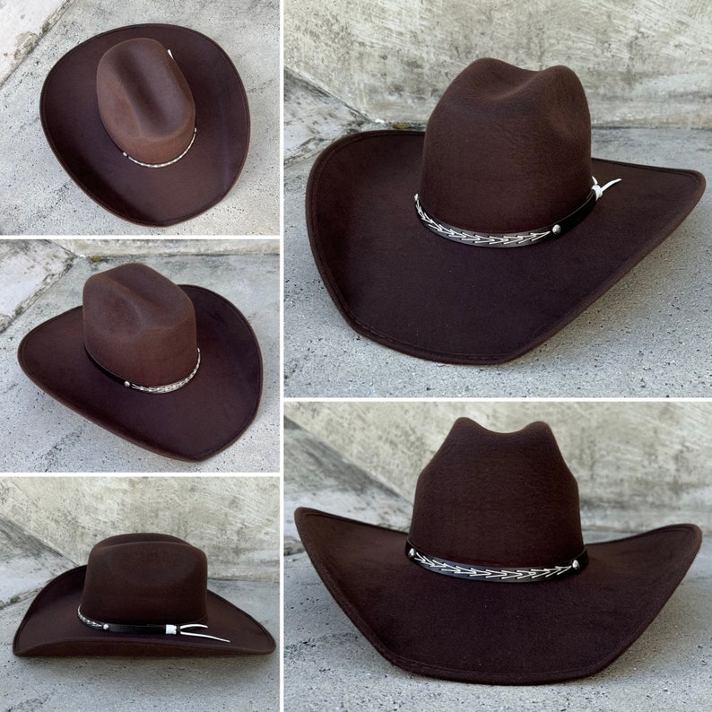 black cowboy hat, brown cowboy hat, country hat, western hat, rodeo hat, wild west hat, vintage cowboy hat, cowgirl hat, cowboy hat for men image 3