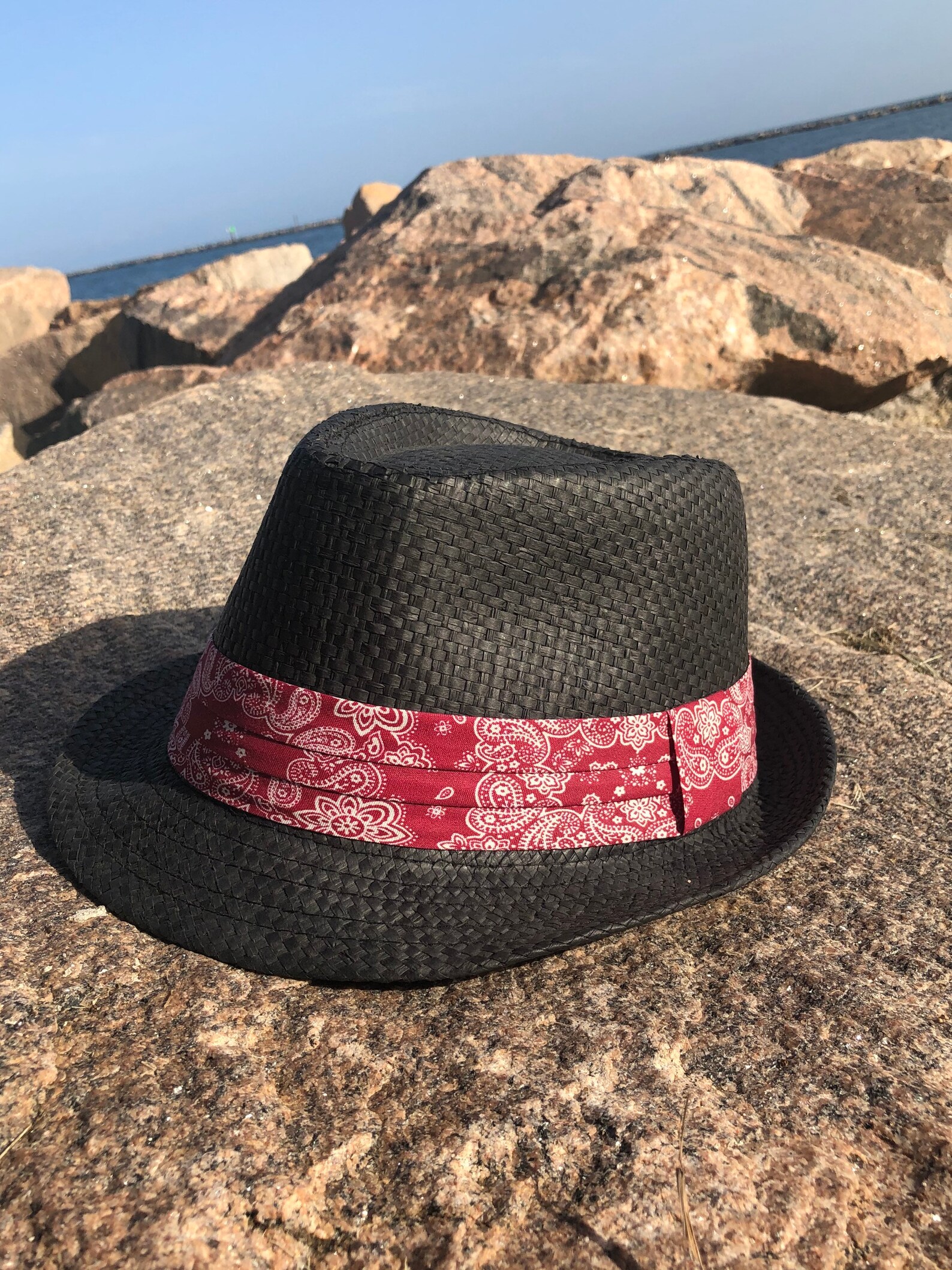 Black Fedora hat with bandana classic fit fedora jazz hat Etsy