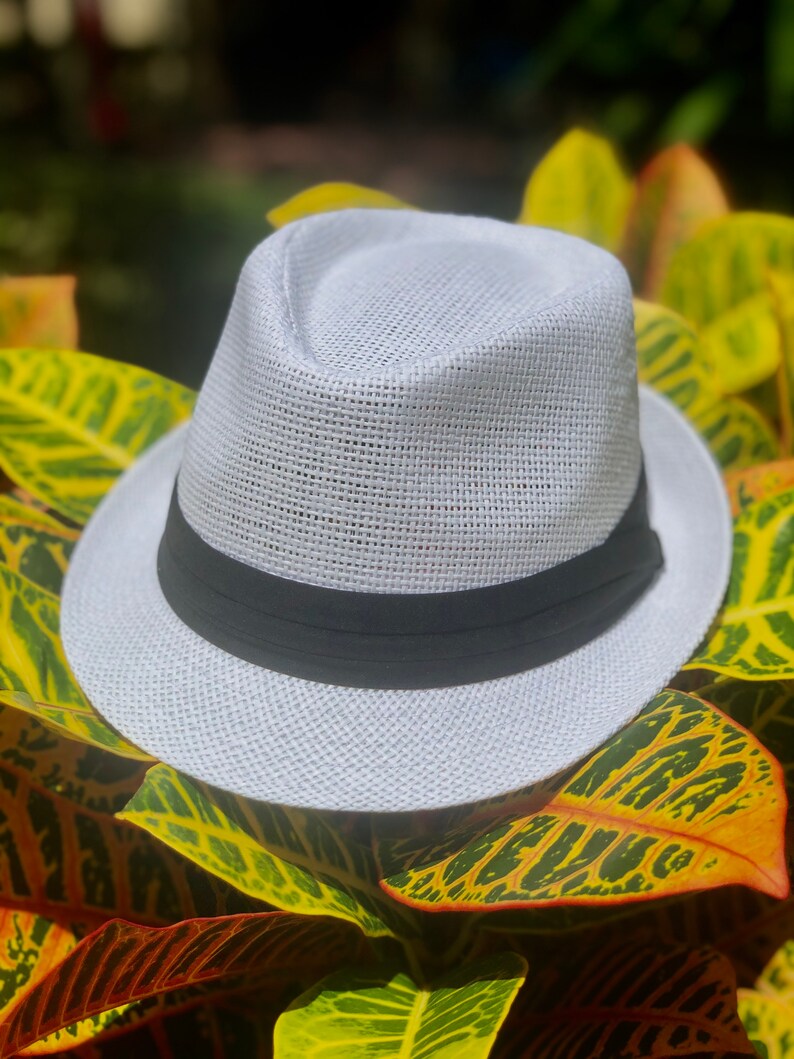 White Fedora Hat Classic Fit Fedora Black Band Fedora Jazz Etsy
