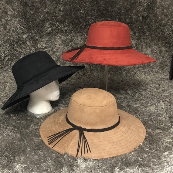 Wide Brim Hat Women, Faux Suede Hat, Fashion Hat, Hat for Women, Dress Hat,  Vacation Hat, Boho Hat, Vintage Hat, Ladies Hats 