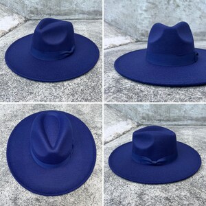 Fedora hat, wide brim hat, vegan felt hat, flat brim hat, same color band, fedora for men, fedora for women, stylish hat image 2