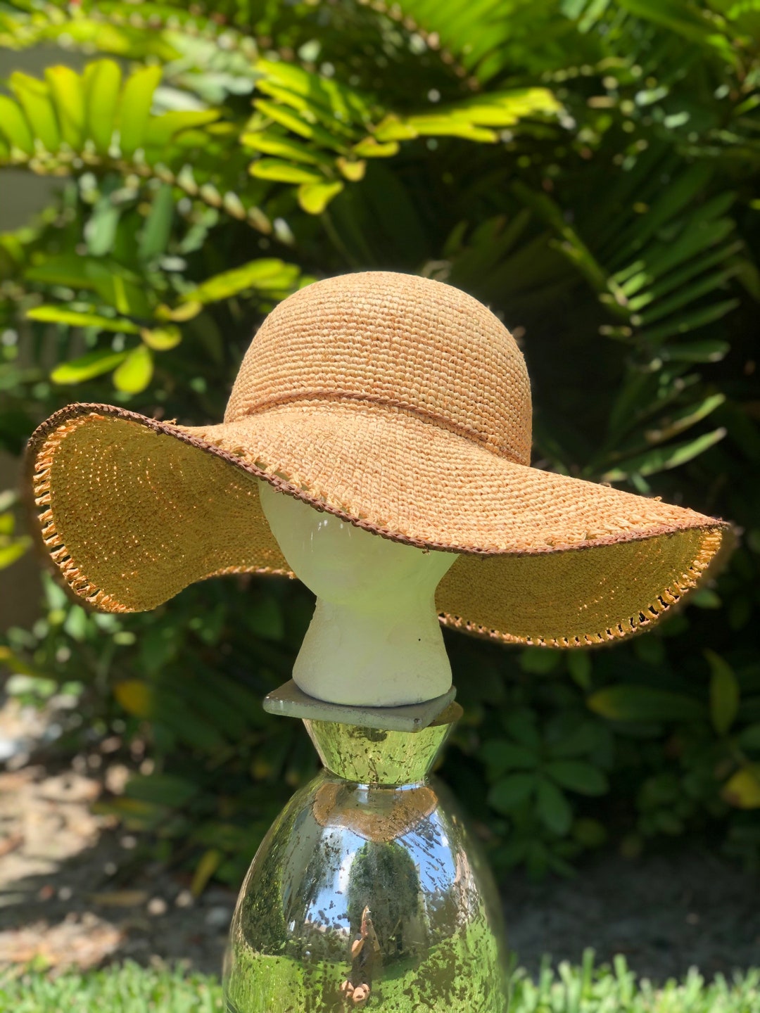 Wide Brim Raffia Hat, Crocheted Raffia Hat, Straw Hat, Oversized Hat