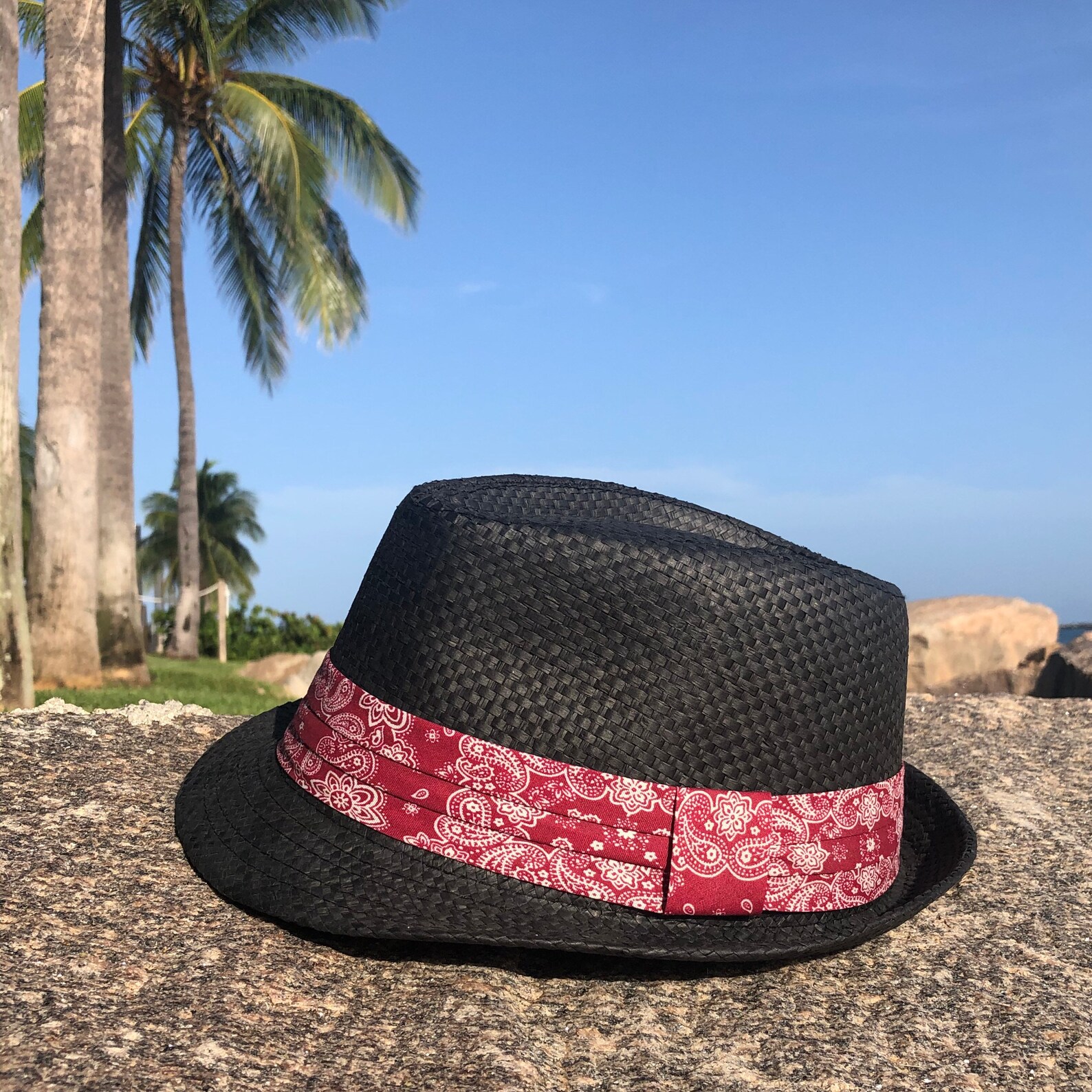 Black Fedora hat with bandana classic fit fedora jazz hat Etsy