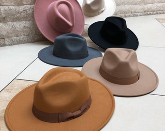 Fedora Hat, Wide Brim Hat, Vegan Felt Hat, Flat Brim Hat, Same Color Band, Fedora for Men, Fedora for Women, Stylish Hat