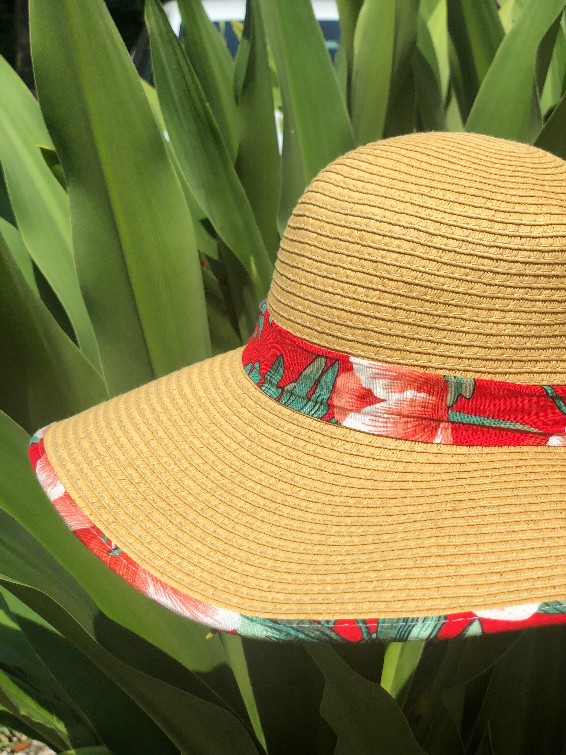 Floppy Hat Red Floral Design Hat Straw 