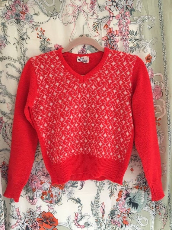 Vintage 1970s Red Mohair Jumper UK6-8