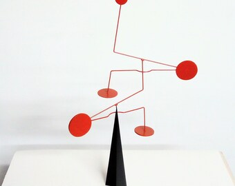 Red and Black "Maze" Stabile Mobile Table Desk Top Kinetic Sculpture Metal Art