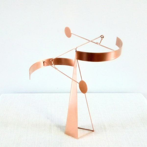 Copper Half Rings Stabile Mobile Table Desk Top Kinetic Sculpture Metal Art