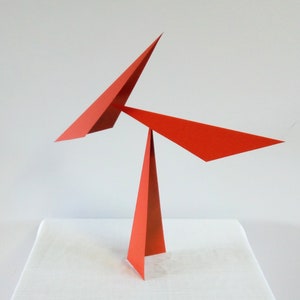Red "Acuti" Folded Steel Mobile Table Desk Top Kinetic Sculpture Metal Art