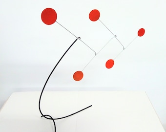 17" Red Black Stabile Mobile Table Desk Top Kinetic Sculpture Metal Art