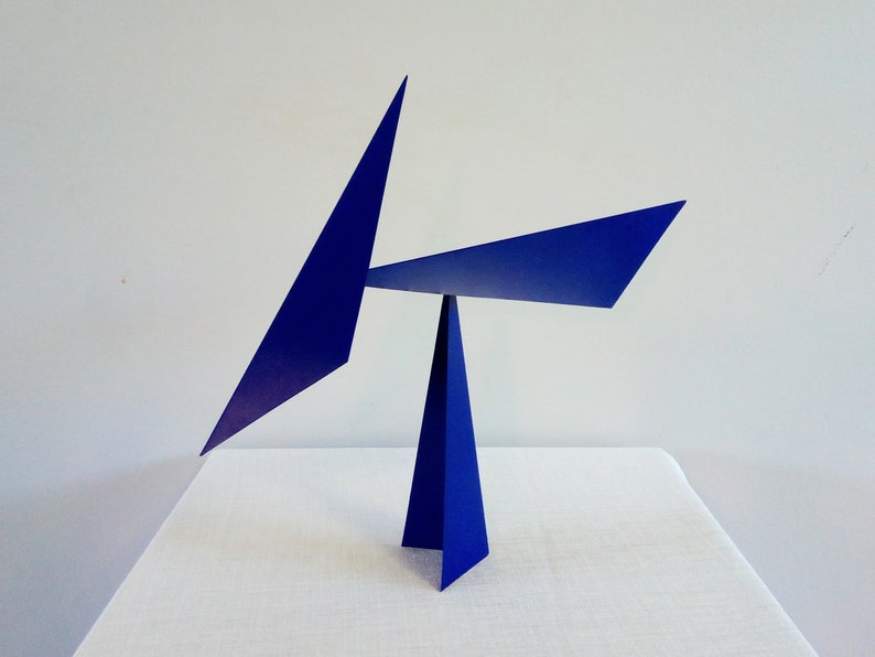 Blue Acuti Folded Steel Mobile Table Desk Top Kinetic Sculpture Metal Art image 4