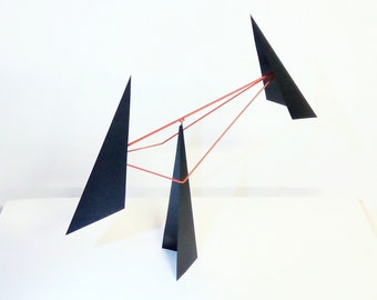 Black and Red Folded Steel Mobile Table Desk Top Kinetic Sculpture Metal Art