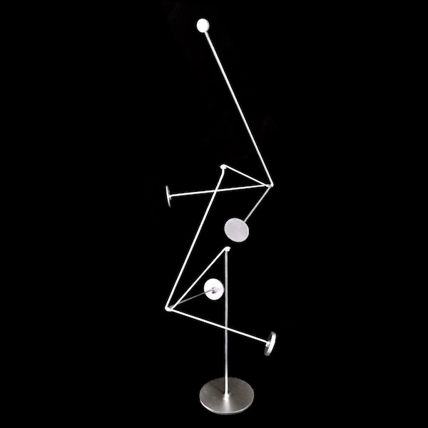 Silver Excited Particles Standing Mobile Kinetic Sculpture