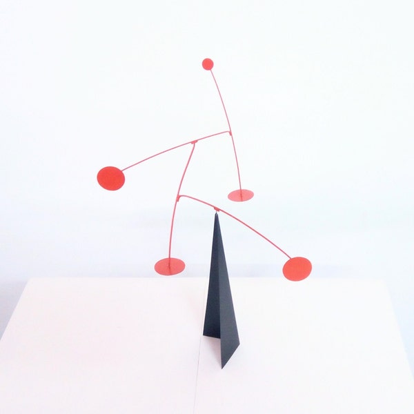 16" Red Black Stabile Mobile Table Desk Top Kinetic Sculpture Metal Art