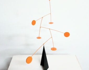 21" Orange Black Stabile Mobile Table Desk Top Kinetic Sculpture Metal Art