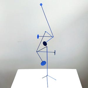 Blue Excited Particles Standing Mobile Kinetic Sculpture Art