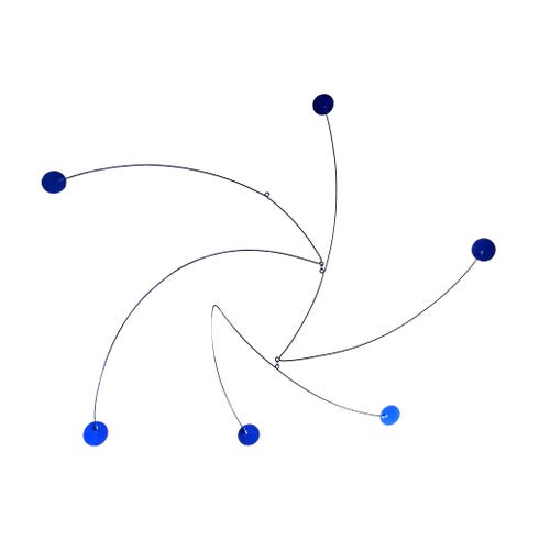 Sculpture cinétique mobile suspendue en spirale bleue 25 x 20 pouces