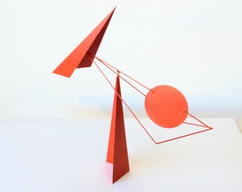 Red Folded Steel Mobile Table Desk Top Kinetic Sculpture Metal Art