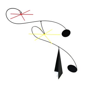 16 x 15 Black Red and Yellow Standing Mobile with Black Base Kinetic Sculpture
