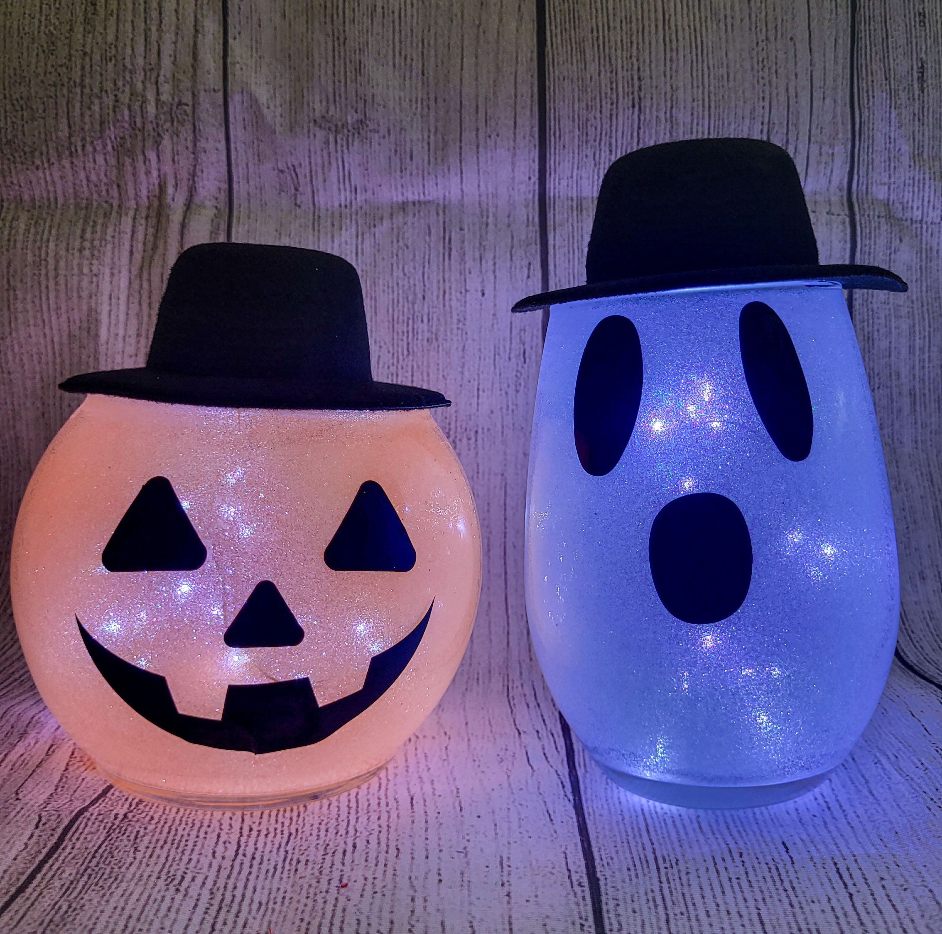 Ghost and Pumpkin Jack O Lantern Glass Lights, Home Decor, Fall Decor ...