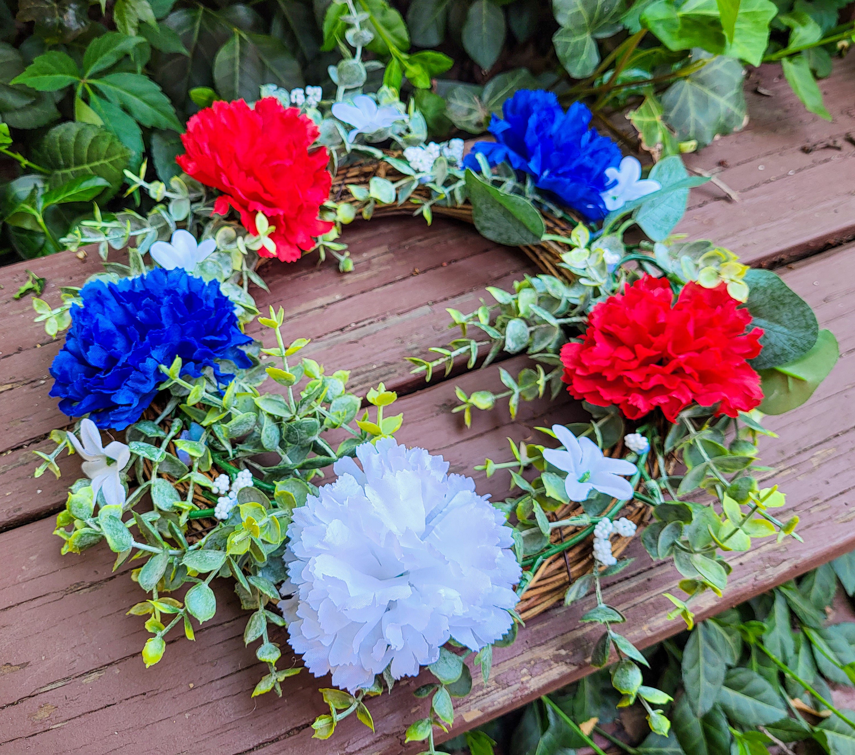Red, White, Blue Carnation Floral Candle Ring, Summer Candle Rings