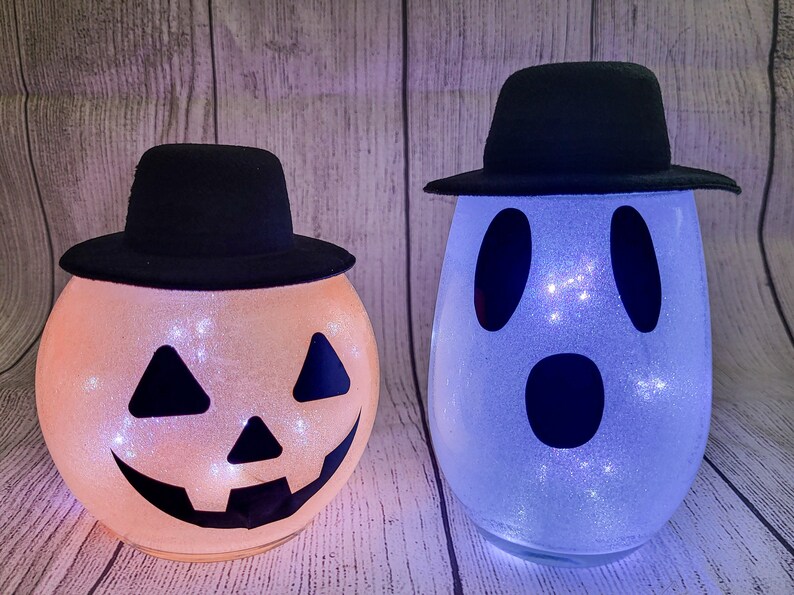 Ghost and Pumpkin Jack O Lantern Glass Lights, Home Decor, Fall Decor ...