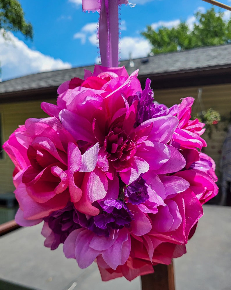 7 Hanging Floral Kissing Ball Pink and Purple Rose Etsy