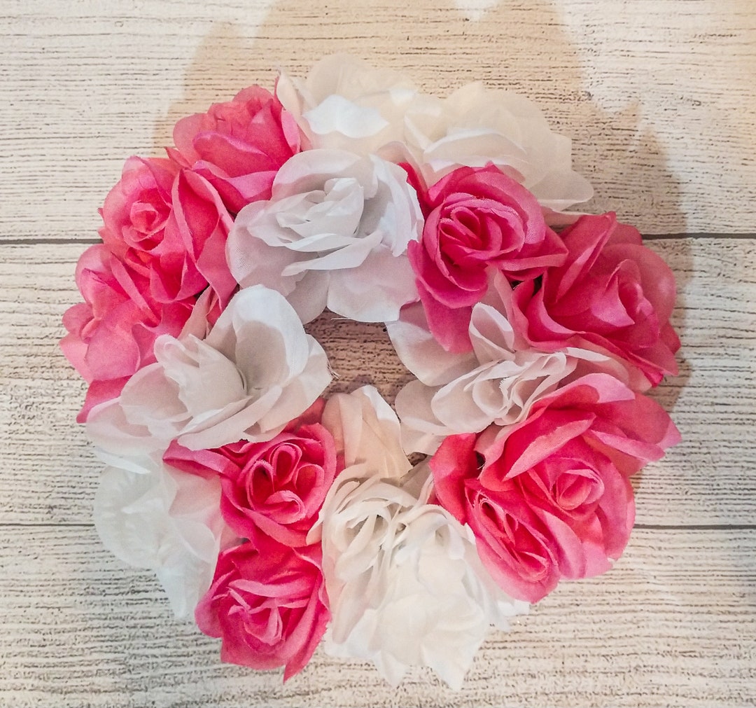 Pink and White Rose Candle Ring, Valentine's Day, Valentine's Day Decor