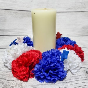 Memorial Day Floral Candle Ring, Summer Candle Rings, Memorial Day, Home Decor, Centerpieces, Mini Wreaths, Candle Wraps, Holiday Decor