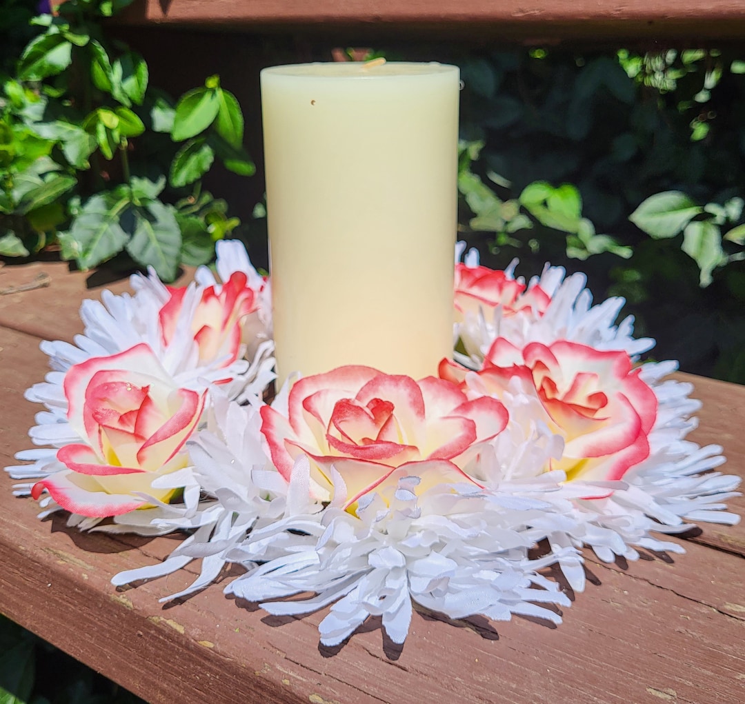 Summer Rose Floral Candle Ring Floral Candle Rings Summer Etsy