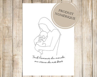 affiche maman et bébé, affiche décorative, affiche imprimable à encadrer