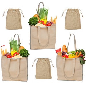 Canvas Grocery Bags Reusable Washable Organic Cotton Shopping Bags With Handles 3 Pack With 3 Produce Bags image 7