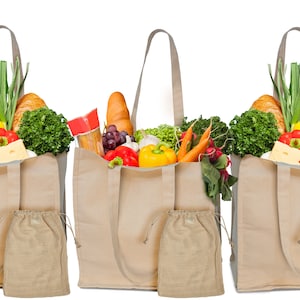 Canvas Grocery Bags Reusable Washable Organic Cotton Shopping Bags With Handles 3 Pack With 3 Produce Bags image 1