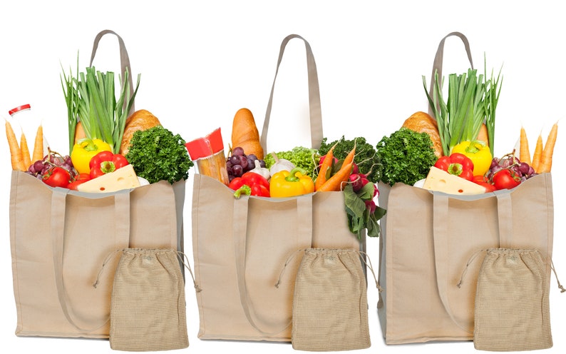 Canvas Grocery Bags Reusable Washable Organic Cotton Shopping Bags With Handles 3 Pack With 3 Produce Bags image 1