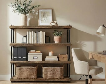 Freestanding Book Shelf Part of Our Barnwood Forever Collection. A Farmhouse Industrial Mix of Galvanized Metal and Old Wood.