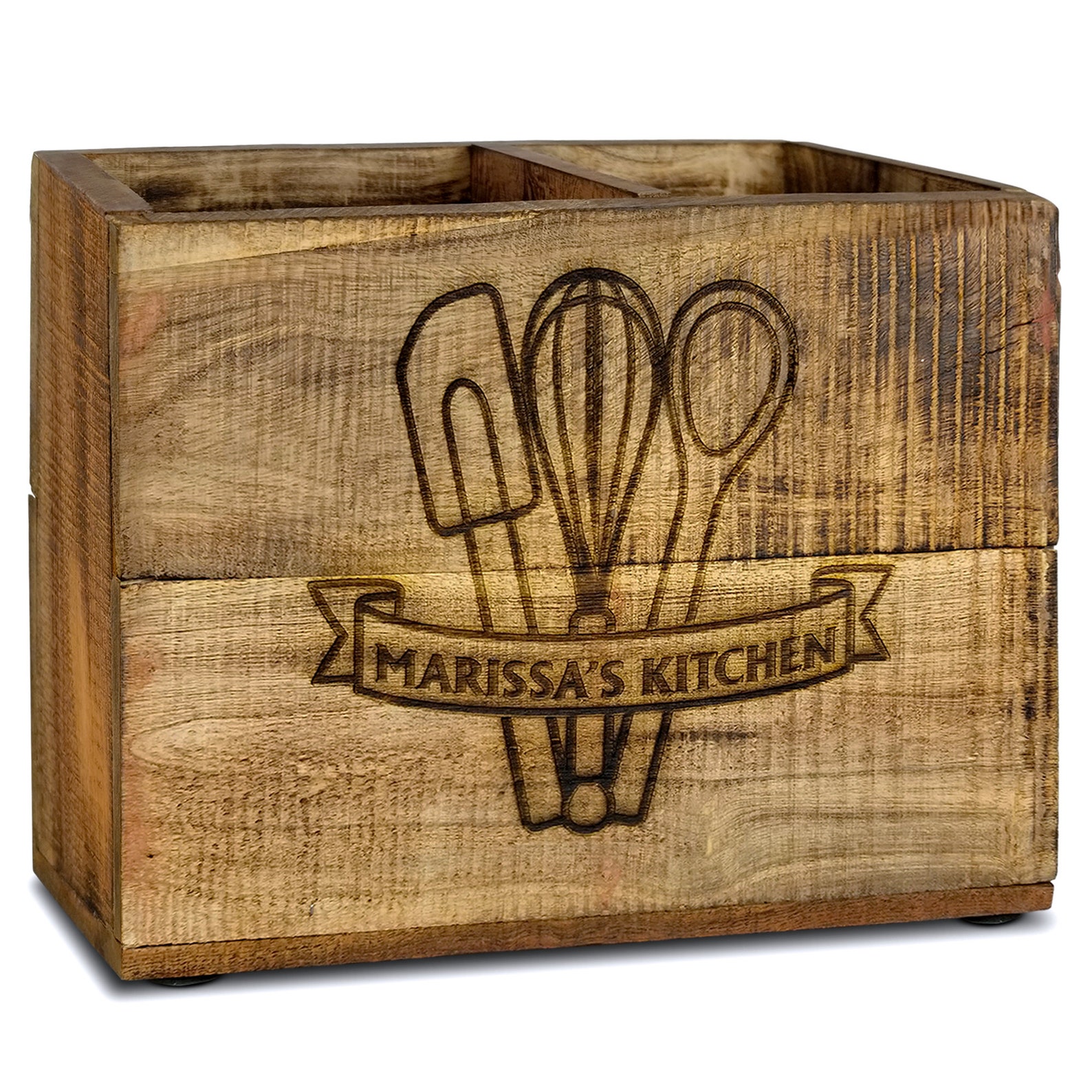 Personalized Wooden Farmhouse Utensil Holder Rustic Wood Etsy