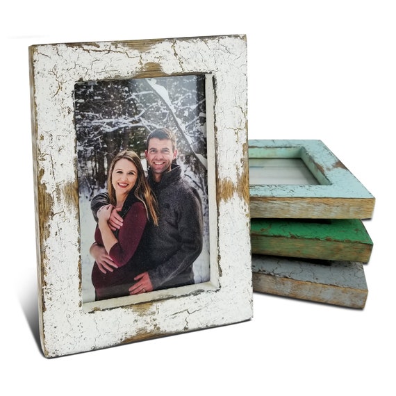 Wooden 8x10 Wedding Picture Frame Holds 4x6 Photo - Lucky to Be in Love White Distressed