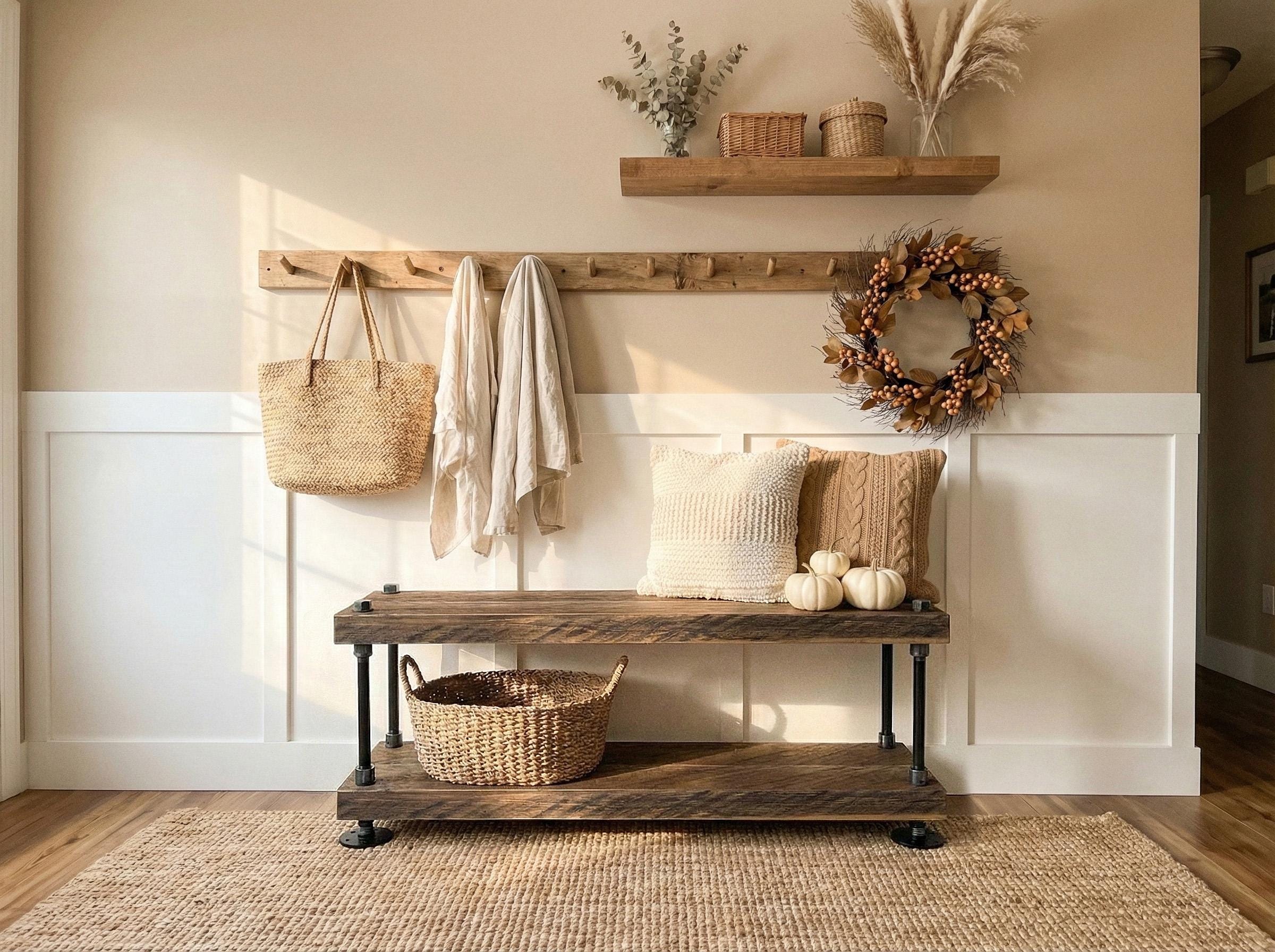 Rustic Farmhouse Bench, Weathered Barnwood With Cast Iron Supports ...