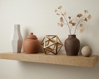 Oak Floating Shelf, Thick Solid Oak Shelves, Easy Install, Sturdy Steel Hidden Bracket