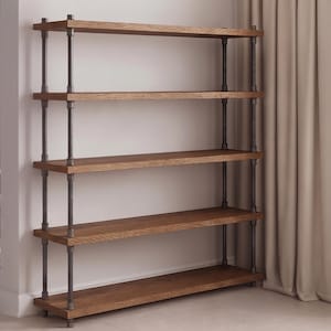 Solid Oak Bookcase, Modern Farmhouse Bookshelf, Handmade Industrial Pipe Shelf, Hardwood Open Shelving, Rustic Home Decor image 1