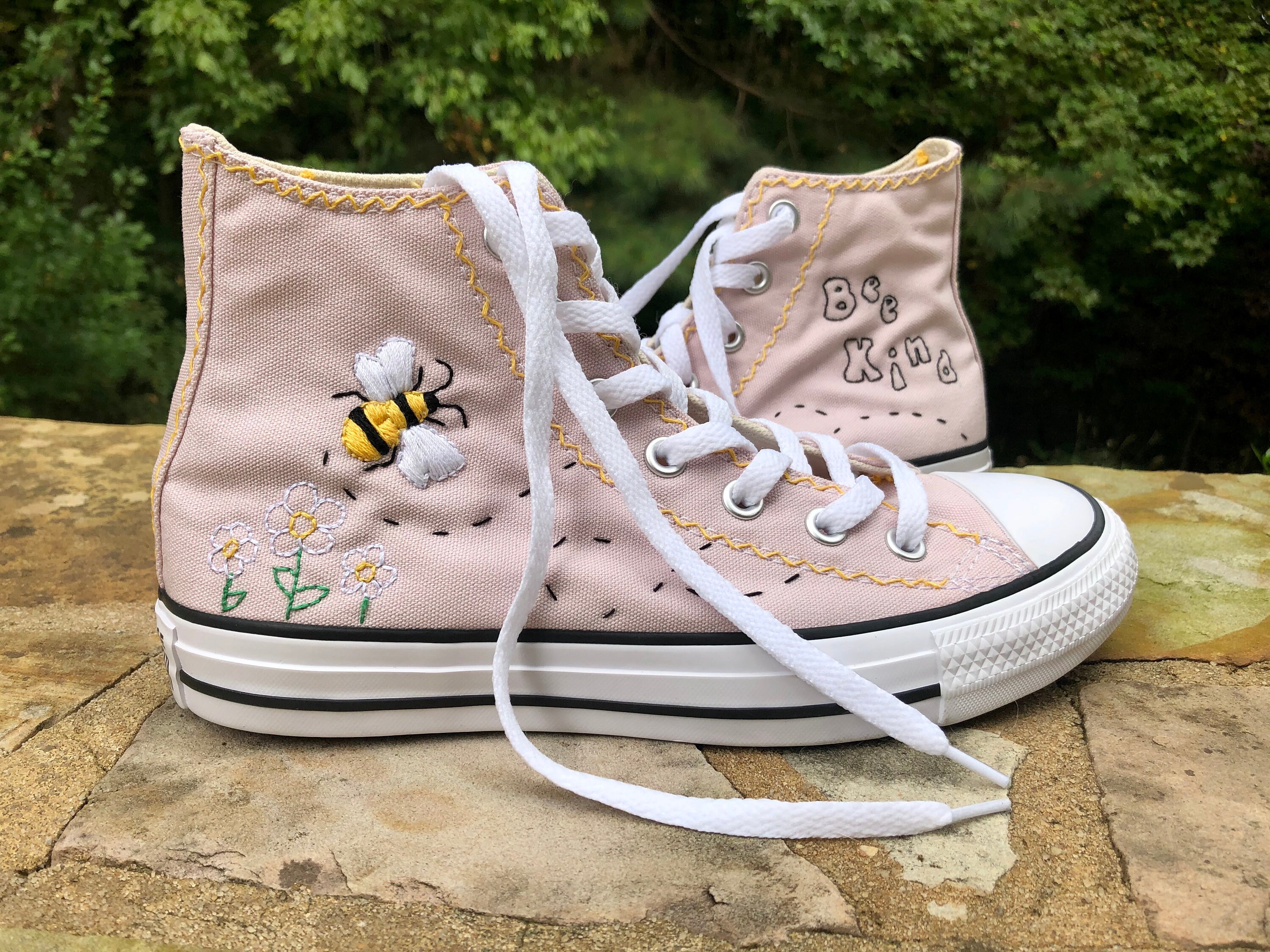 Hand Embroidered Converse bee Kind Etsy Denmark