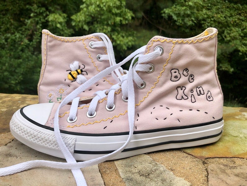Hand Embroidered Converse BEE KIND | Etsy